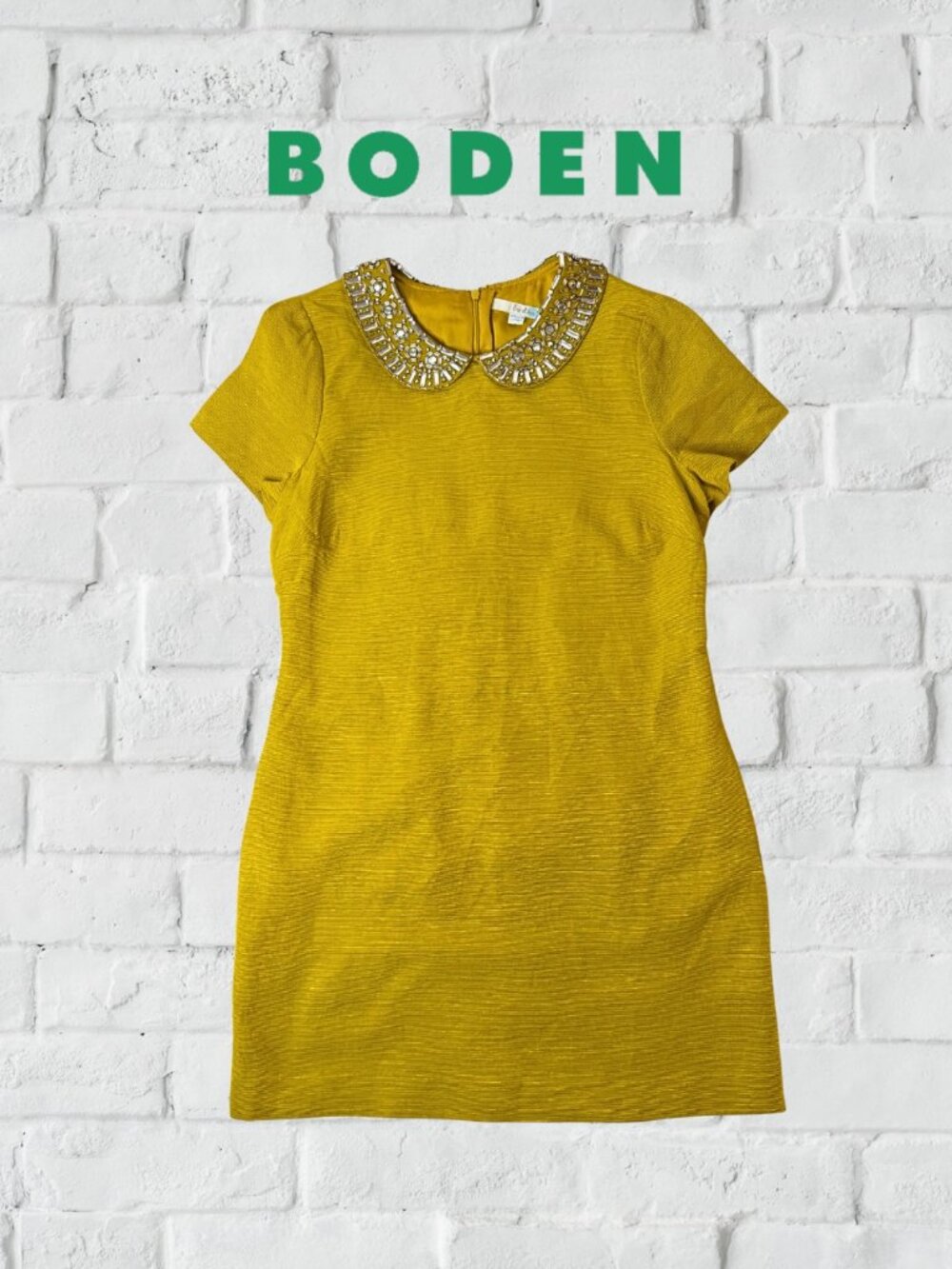 Boden Yellow Shift Dress | Rhinestone Jeweled Peter Pan Collar | RARE | Size 8